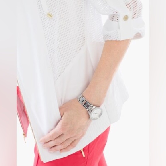 Chicos | Zenergy Neema Pieced Mesh Jacket White Size 1/Small Athlesiure - Picture 3 of 13